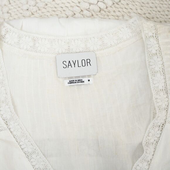 SAYLOR Anthropologie Shira Midi Dress Lace Flutter Sleeves Cotton White M 282099 - Picture 8 of 8